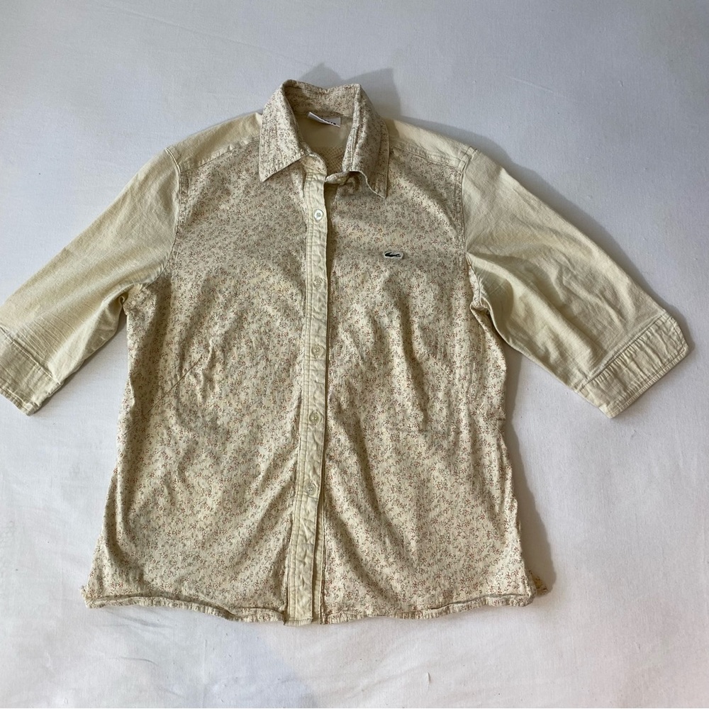Lacoste women button front blouse LACOSTE lace spell out back ditsy floral